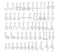 HOBBIESAY 60 Stück 30 Stile Charm Anhänger Zum Anklipsen 22.5-35.5mm Silberfarbene Anhänger Mit Karabinerverschluss Gemischte Stile Bastel Charm Zur Schmuckherstellung