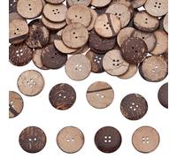 HOBBIESAY 60Pcs 30mm Braune Natürliche Kokosnuss-Schalen Knöpfe Vintage 4 Löcher Holzartige Knöpfe für Handarbeiten Scrapbooking Nähen Dekoration DIY Bastelbedarf