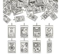HOBBIESAY 70 Stück Tarotkarten Anhänger Aus Metall 26mm Silberfarben Sonne Mond Tarotkarten Anhänger Rechteckige Tarotkarten Anhänger Charms Im Tibetischen Stil Zur Schmuckherstellung Loch:2mm
