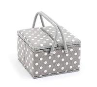 Hobby Gift Exclusive Große Aufbewahrungsbox für Näharbeiten mit zwei Deckeln, 25 x 25 x 17 cm, Tupfengrau