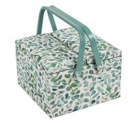 Hobby Gift Exclusive Große Bastel Aufbewahrungsbox für Näharbeiten mit zwei Deckeln, Zubehörablage, Nadelkissen, Taschen, PVC-Griffe, 25 x 25 x 17 cm, Eukalyptus