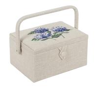 Hobby Gift Exclusive Mittelgroße Nähhandwerk-Bastel-Aufbewahrungsbox, Zubehörablage, Nadelkissen, Tasche, PVC-Griff, bestickter Deckel, 18,5 x 25,5 x 14,5 cm, Hortensie, Hydrangea