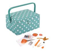 Hobby Gift Exklusive vorgefüllte Nähbox, Bastel-Aufbewahrungsbox mit 94-teiligem Nähset inklusive, 18,5 x 25,5 x 14,5 cm, Enteneiblaue Tupfen
