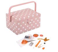 Hobby Gift Exklusive vorgefüllte Nähbox, Bastel-Aufbewahrungsbox mit 94-teiligem Nähset inklusive, 18,5 x 25,5 x 14,5 cm, rosa Tupfen
