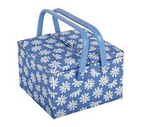 Hobby Gift Große Aufbewahrungsbox für Näharbeiten, Doppeldeckel, quadratisch, Denim-Gänseblümchen