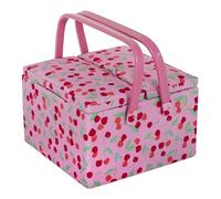 Hobby Gift Große Bastel Aufbewahrungsbox für Näharbeiten mit zwei Deckeln, Zubehörablage, Nadelkissen, Taschen, PVC-Griffe, 25 x 25 x 17 cm, Kirsche