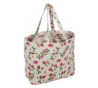 Hobby Gift Große Stricktasche mit Kordelzug - Häkel-Organizer & Tragetasche für Strick- & Bastelzubehör, 100% Baumwolle, vielseitig mit Tragegriff für unterwegs - 39 x 32 x 32 cm, Erdbeeren