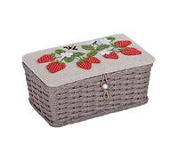 Hobby Gift Kleine Aufbewahrungsbox für Näharbeiten, Weidenkorb mit Applikationen, natürliche Erdbeeren