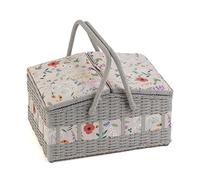 Hobby Gift Sewing Box (L) Wicker Hamper mit zwei Deckeln: Wildblumen