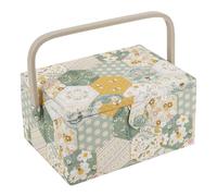 Hobby Gift Nähkästchen Mittel mit Griff - Nähkorb aus Baumwolle mit Fächern für Nähzubehör & Werkzeuge - Aufbewahrungsbox für Handarbeit - 18,5 x 25,5 x 14,5 cm, Patchwork Bienen