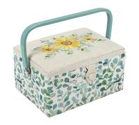 Hobby Gift Nähkästchen Mittel mit Griff - Nähkorb aus Baumwolle mit Fächern für Nähzubehör & Werkzeuge - Aufbewahrungsbox für Handarbeit - 18,5 x 25,5 x 14,5 cm, Eukalyptus