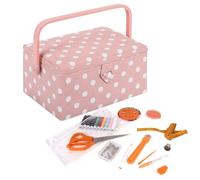 Hobby Gift Nähkästchen Mittel mit Griff - Nähkorb aus Baumwolle mit Fächern für Nähzubehör & Werkzeuge - Aufbewahrungsbox für Handarbeit - 18,5 x 25,5 x 14,5 cm, Rosa mit Punkten