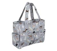 Hobby Gift Stricktasche Mittel - Bastel- & Reisetasche mit Fächern, Häkel-Organizer für Kreuzstich, Wolle, Stickerei, Schulbasteln & Kunstprojekte - 13 x 34,5 x 29 cm, Hunde in Grau