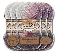 Hobby YARN 3x Etikettenlabel mit Alize Angora Gold Batik Wolle Premium 5x100g als Set, Yarn, Garn, Schurwolle, Farbverlauf, Strickgarn zum Häkeln, Stricken, Kleidung (1986)
