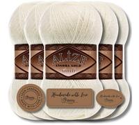 Hobby YARN 3x Etikettenlabel mit Alize Angora Gold Simli Glitzer Wolle Premium 5x100g als Set, Yarn, Garn, Schurwolle, Uni, Strickgarn zum Häkeln, Stricken, Kleidung (Cream - 1)