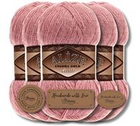 Hobby YARN 3x Etikettenlabel mit Alize Angora Gold Simli Glitzer Wolle Premium 5x100g als Set, Yarn, Garn, Schurwolle, Uni, Strickgarn zum Häkeln, Stricken, Kleidung (Salmon Pink - 144)
