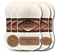 Hobby YARN 3x Etikettenlabel mit Alize Angora Gold Simli Glitzer Wolle Premium 5x100g als Set, Yarn, Garn, Schurwolle, Uni, Strickgarn zum Häkeln, Stricken, Kleidung (Light Cream - 62)