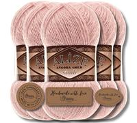 Hobby YARN 3x Etikettenlabel mit Alize Angora Gold Simli Glitzer Wolle Premium 5x100g als Set, Yarn, Garn, Schurwolle, Uni, Strickgarn zum Häkeln, Stricken, Kleidung (Powder - 161)