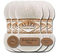 Hobby YARN 3x Etikettenlabel mit Alize Angora Gold Wolle Premium 5x100g als Set, Yarn, Garn, Dünne Mohair aus Schurwolle, Uni, Einfarbig, Strickgarn (Magnolia Flower - 450)