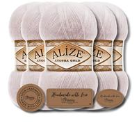 Hobby YARN 3x Etikettenlabel mit Alize Angora Gold Wolle Premium 5x100g als Set, Yarn, Garn, Dünne Mohair aus Schurwolle, Uni, Einfarbig, Strickgarn (Winter White - 168)