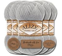 Hobby YARN 3x Etikettenlabel mit Alize Angora Gold Wolle Premium 5x100g als Set, Yarn, Garn, Dünne Mohair aus Schurwolle, Uni, Einfarbig, Strickgarn (Grey - 21)