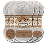 Hobby YARN 3x Etikettenlabel mit Alize Angora Gold Wolle Premium 5x100g als Set, Yarn, Garn, Dünne Mohair aus Schurwolle, Uni, Einfarbig, Strickgarn (Light Grey Melange - 208)