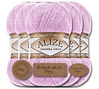 Hobby YARN 3x Etikettenlabel mit Alize Angora Gold Wolle Premium 5x100g als Set, Yarn, Garn, Dünne Mohair aus Schurwolle, Uni, Einfarbig, Strickgarn (Lilac - 27)