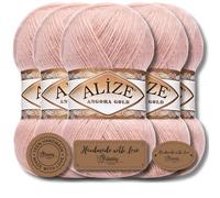 Hobby YARN 3x Etikettenlabel mit Alize Angora Gold Wolle Premium 5x100g als Set, Yarn, Garn, Dünne Mohair aus Schurwolle, Uni, Einfarbig, Strickgarn (Powder - 161)