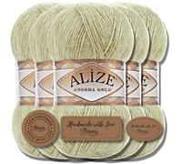 Hobby YARN 3x Etikettenlabel mit Alize Angora Gold Wolle Premium 5x100g als Set, Yarn, Garn, Dünne Mohair aus Schurwolle, Uni, Einfarbig, Strickgarn (Pastel Green |267)