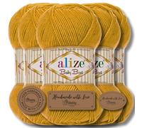 Hobby YARN 3x Etikettenlabel mit Alize Baby Best Wolle Premium 5x100g als Set | Antipilling Babywolle Acryl Uni & Batik Strickgarn zum Häkeln und Stricken (Saffron | 281)