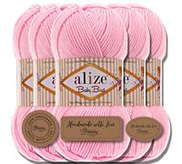 Hobby YARN 3x Etikettenlabel mit Alize Baby Best Wolle Premium 5x100g als Set | Antipilling Babywolle Acryl Uni & Batik Strickgarn zum Häkeln und Stricken (Rosa claro| 191)