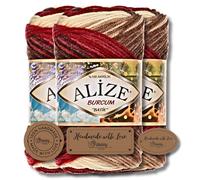 Hobby YARN 3x Etikettenlabel mit Alize Burcum Batik Wolle Premium 3x100g als Set, Yarn, Garn, Strickgarn, Farbverlauf, Babywolle zum Häkeln, Stricken, Kleidung, Schals (4574)