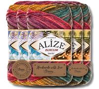 Hobby YARN 3x Etikettenlabel mit Alize Burcum Batik Wolle Premium 5x100g als Set, Yarn, Garn, Strickgarn, Farbverlauf, Babywolle zum Häkeln, Stricken, Kleidung, Schals (3368)