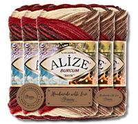 Hobby YARN 3x Etikettenlabel mit Alize Burcum Batik Wolle Premium 5x100g als Set, Yarn, Garn, Strickgarn, Farbverlauf, Babywolle zum Häkeln, Stricken, Kleidung, Schals (4574)