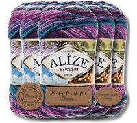 Hobby YARN 3x Etikettenlabel mit Alize Burcum Batik Wolle Premium 5x100g als Set, Yarn, Garn, Strickgarn, Farbverlauf, Babywolle zum Häkeln, Stricken, Kleidung, Schals (3366)