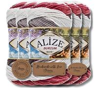 Hobby YARN 3x Etikettenlabel mit Alize Burcum Batik Wolle Premium 5x100g als Set, Yarn, Garn, Strickgarn, Farbverlauf, Babywolle zum Häkeln, Stricken, Kleidung, Schals (1984)