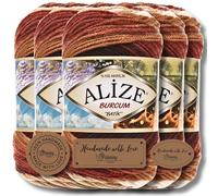Hobby YARN 3x Etikettenlabel mit Alize Burcum Batik Wolle Premium 5x100g als Set, Yarn, Garn, Strickgarn, Farbverlauf, Babywolle zum Häkeln, Stricken, Kleidung, Schals (2626)