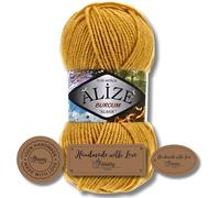 Hobby YARN 3x Etikettenlabel mit Alize Burcum Klasik Wolle Premium 1x100g als Set, Yarn, Garn, Strickgarn, Farbverlauf, Babywolle zum Häkeln, Stricken, Kleidung, Schals (Mustard - 2)