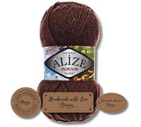 Hobby YARN 3x Etikettenlabel mit Alize Burcum Klasik Wolle Premium 1x100g als Set, Yarn, Garn, Strickgarn, Farbverlauf, Babywolle zum Häkeln, Stricken, Kleidung, Schals (Chocolate Brown - 493)