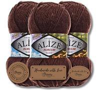 Hobby YARN 3x Etikettenlabel mit Alize Burcum Klasik Wolle Premium 3x100g als Set, Yarn, Garn, Strickgarn, Farbverlauf, Babywolle zum Häkeln, Stricken, Kleidung, Schals (Chocolate Brown - 493)