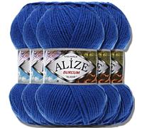 Hobby YARN 3x Etikettenlabel mit Alize Burcum Klasik Wolle Premium 5x100g als Set, Yarn, Garn, Strickgarn, Farbverlauf, Babywolle zum Häkeln, Stricken, Kleidung, Schals (Royal Blue - 141)