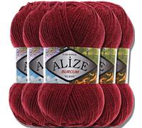 Hobby YARN 3x Etikettenlabel mit Alize Burcum Klasik Wolle Premium 5x100g als Set, Yarn, Garn, Strickgarn, Farbverlauf, Babywolle zum Häkeln, Stricken, Kleidung, Schals (Burgundy - 57)