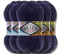 Hobby YARN 3x Etikettenlabel mit Alize Burcum Klasik Wolle Premium 5x100g als Set, Yarn, Garn, Strickgarn, Farbverlauf, Babywolle zum Häkeln, Stricken, Kleidung, Schals (Navy - 58)