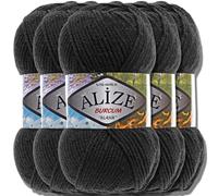 Hobby YARN 3x Etikettenlabel mit Alize Burcum Klasik Wolle Premium 5x100g als Set, Yarn, Garn, Strickgarn, Farbverlauf, Babywolle zum Häkeln, Stricken, Kleidung, Schals (Black - 60)