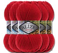Hobby YARN 3x Etikettenlabel mit Alize Burcum Klasik Wolle Premium 5x100g als Set, Yarn, Garn, Strickgarn, Farbverlauf, Babywolle zum Häkeln, Stricken, Kleidung, Schals (Red - 106)