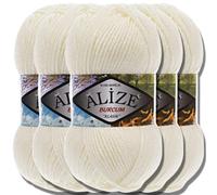 Hobby YARN 3x Etikettenlabel mit Alize Burcum Klasik Wolle Premium 5x100g als Set, Yarn, Garn, Strickgarn, Farbverlauf, Babywolle zum Häkeln, Stricken, Kleidung, Schals (Light Cream - 62)