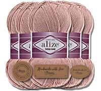 Hobby YARN 3x Etikettenlabel mit Alize Cotton Gold Wolle Premium 5x100g als Set, Yarn, Garn, Sommerwolle, Baumwolle, Strickgarn, Einfarbig, Baby, Kleidung, Schals (Powder - 161)
