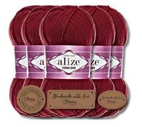 Hobby YARN 3x Etikettenlabel mit Alize Cotton Gold Wolle Premium 5x100g als Set, Yarn, Garn, Sommerwolle, Baumwolle, Strickgarn, Einfarbig, Baby, Kleidung, Schals (Cherry - 390)