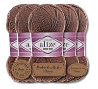 Hobby YARN 3x Etikettenlabel mit Alize Cotton Gold Wolle Premium 5x100g als Set, Yarn, Garn, Sommerwolle, Baumwolle, Strickgarn, Einfarbig, Baby, Kleidung, Schals (Smoky Quartz - 493)