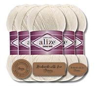 Hobby YARN 3x Etikettenlabel mit Alize Cotton Gold Wolle Premium 5x100g als Set, Yarn, Garn, Sommerwolle, Baumwolle, Strickgarn, Einfarbig, Baby, Kleidung, Schals (Light Cream - 62)